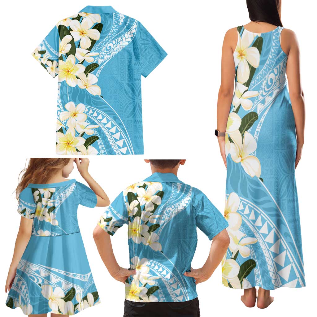 Aloha Hawaii Festive Family Matching Tank Maxi Dress and Hawaiian Shirt Frangipani Lace Classic - Turquoise LT7 - Polynesian Pride
