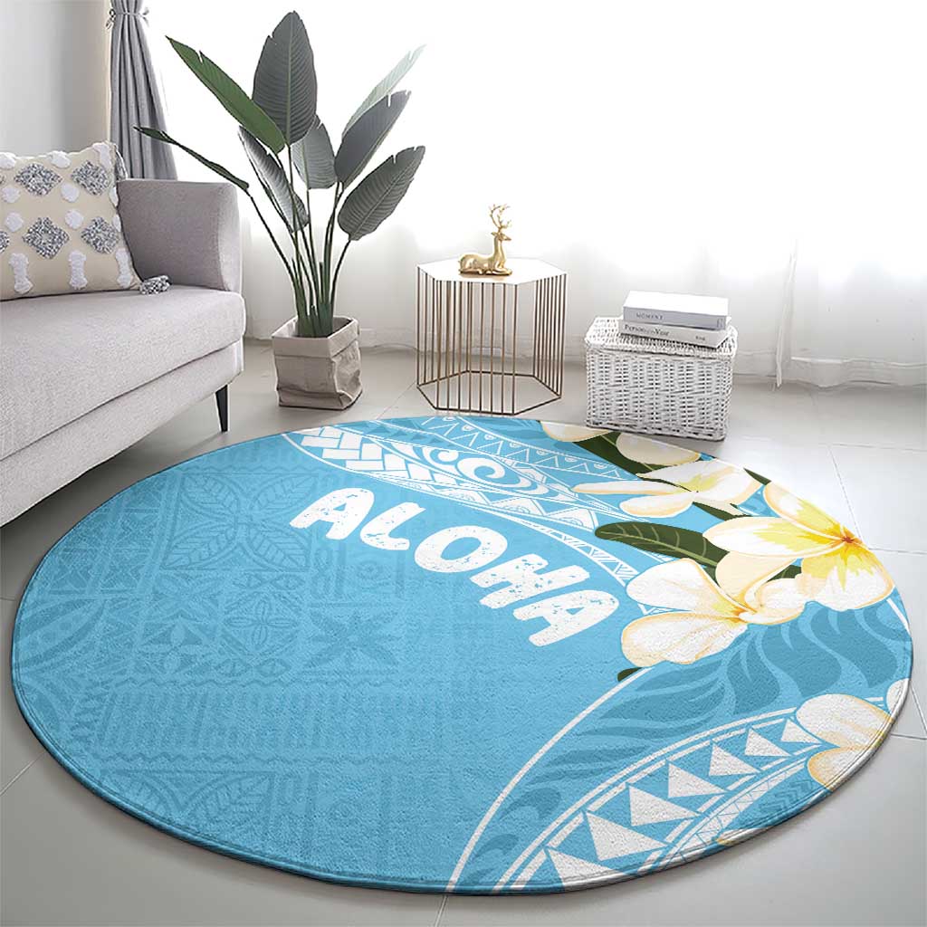 Aloha Hawaii Festive Round Carpet Frangipani Lace Classic - Turquoise