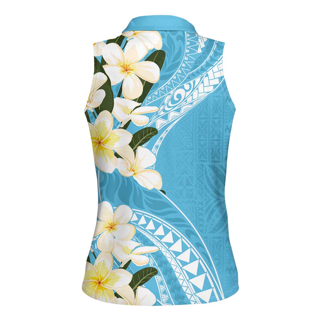 Aloha Hawaii Festive Women Sleeveless Polo Shirt Frangipani Lace Classic - Turquoise LT7 - Polynesian Pride