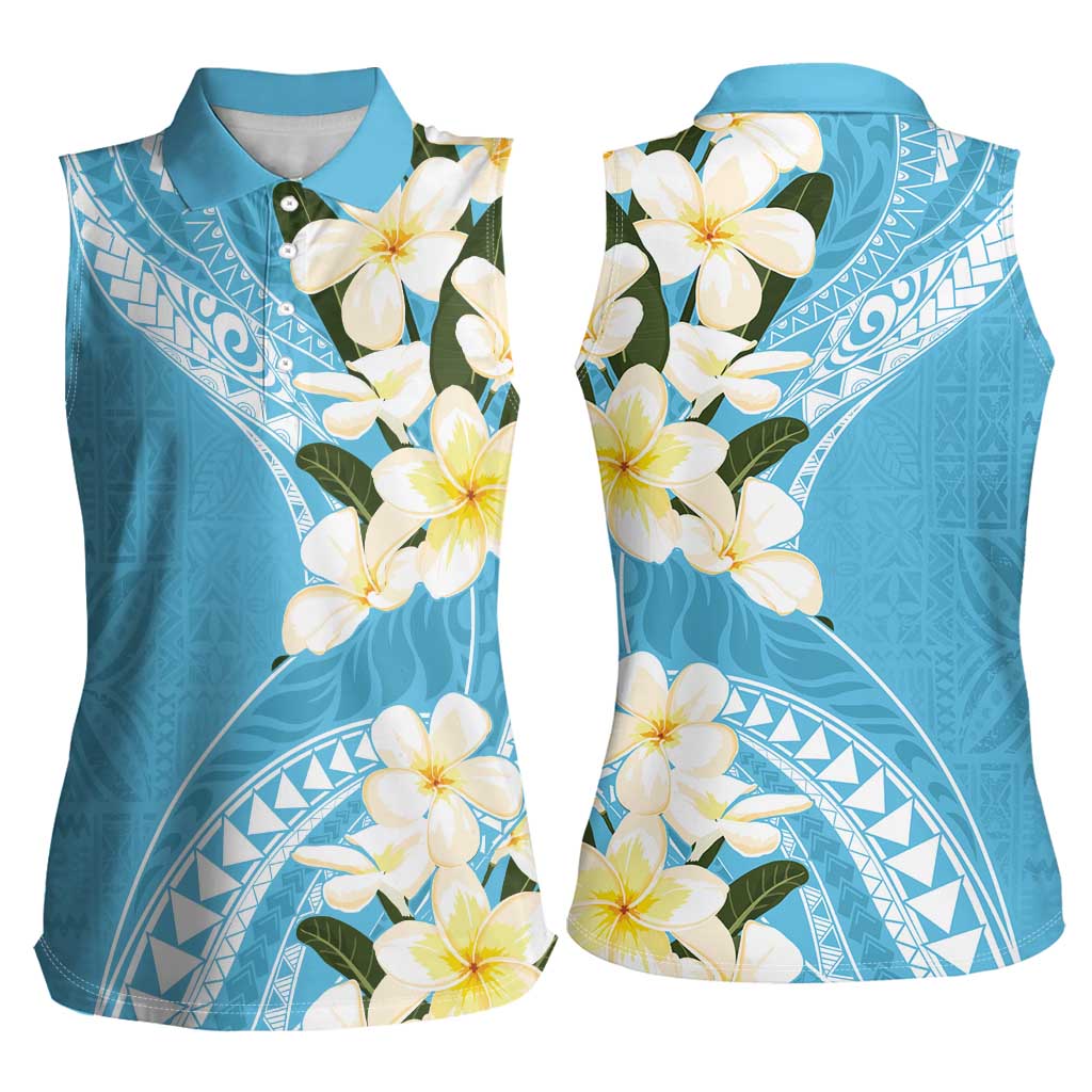 Aloha Hawaii Festive Women Sleeveless Polo Shirt Frangipani Lace Classic - Turquoise LT7 - Polynesian Pride