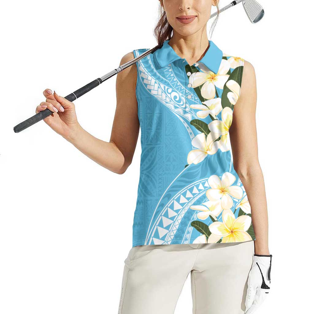 Aloha Hawaii Festive Women Sleeveless Polo Shirt Frangipani Lace Classic - Turquoise LT7 - Polynesian Pride