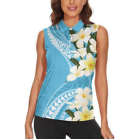 Aloha Hawaii Festive Women Sleeveless Polo Shirt Frangipani Lace Classic - Turquoise LT7 - Polynesian Pride