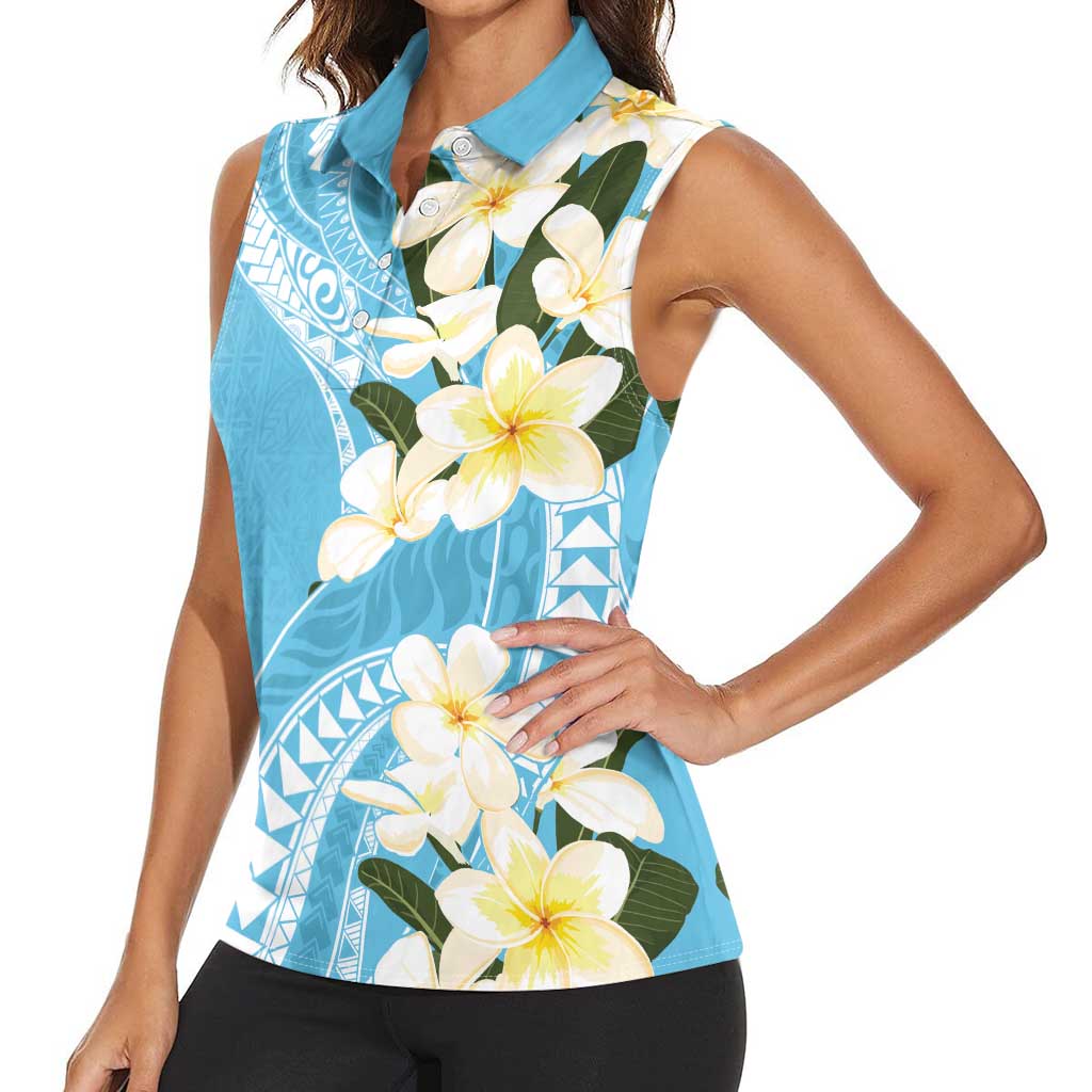 Aloha Hawaii Festive Women Sleeveless Polo Shirt Frangipani Lace Classic - Turquoise LT7 - Polynesian Pride