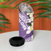 Aloha Hawaii Festive 4 in 1 Can Cooler Tumbler Frangipani Lace Classic - Lavender
