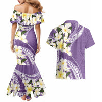 Aloha Hawaii Festive Couples Matching Mermaid Dress and Hawaiian Shirt Frangipani Lace Classic - Lavender LT7 - Polynesian Pride
