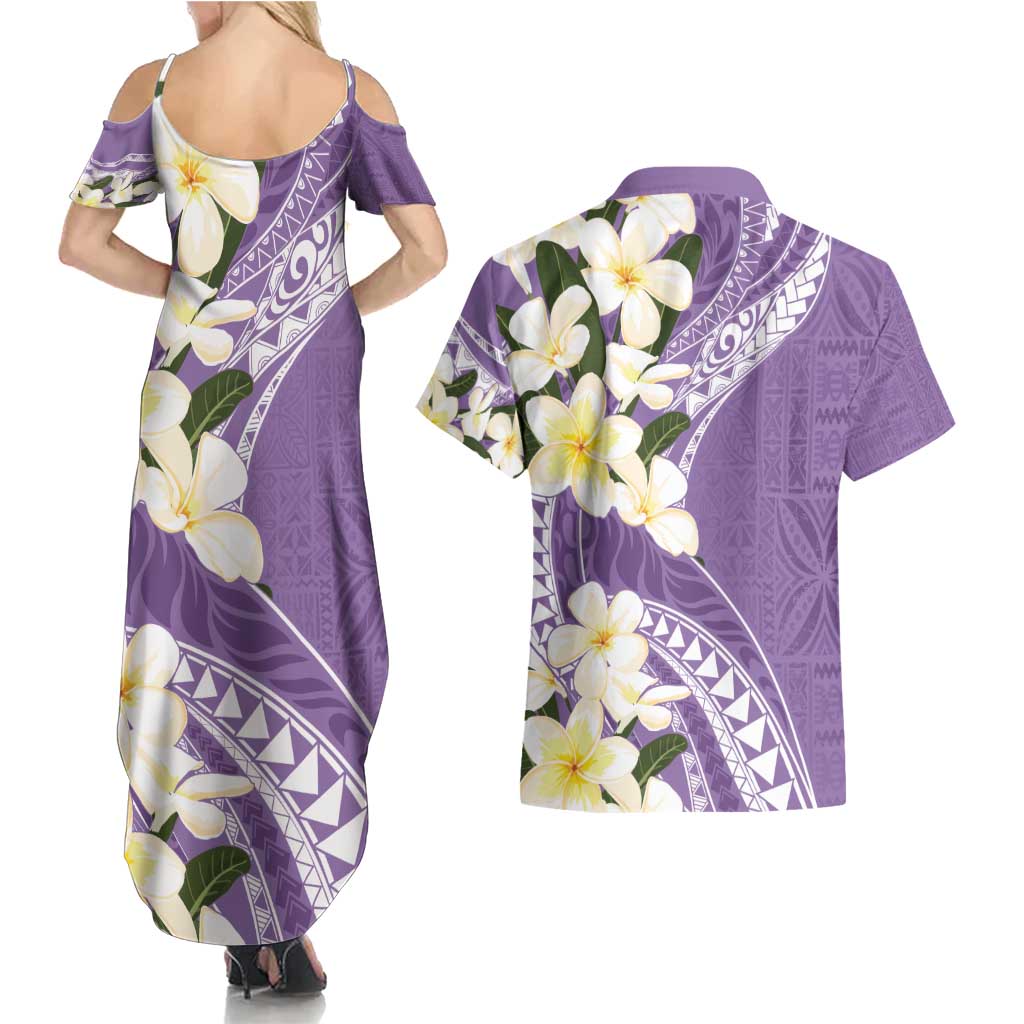 Aloha Hawaii Festive Couples Matching Summer Maxi Dress and Hawaiian Shirt Frangipani Lace Classic - Lavender LT7 - Polynesian Pride