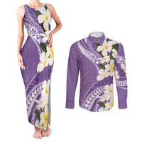 Aloha Hawaii Festive Couples Matching Tank Maxi Dress and Long Sleeve Button Shirt Frangipani Lace Classic - Lavender LT7 Lavender - Polynesian Pride