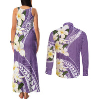 Aloha Hawaii Festive Couples Matching Tank Maxi Dress and Long Sleeve Button Shirt Frangipani Lace Classic - Lavender LT7 - Polynesian Pride