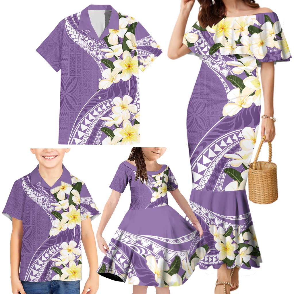 Aloha Hawaii Festive Family Matching Mermaid Dress and Hawaiian Shirt Frangipani Lace Classic - Lavender LT7 - Polynesian Pride