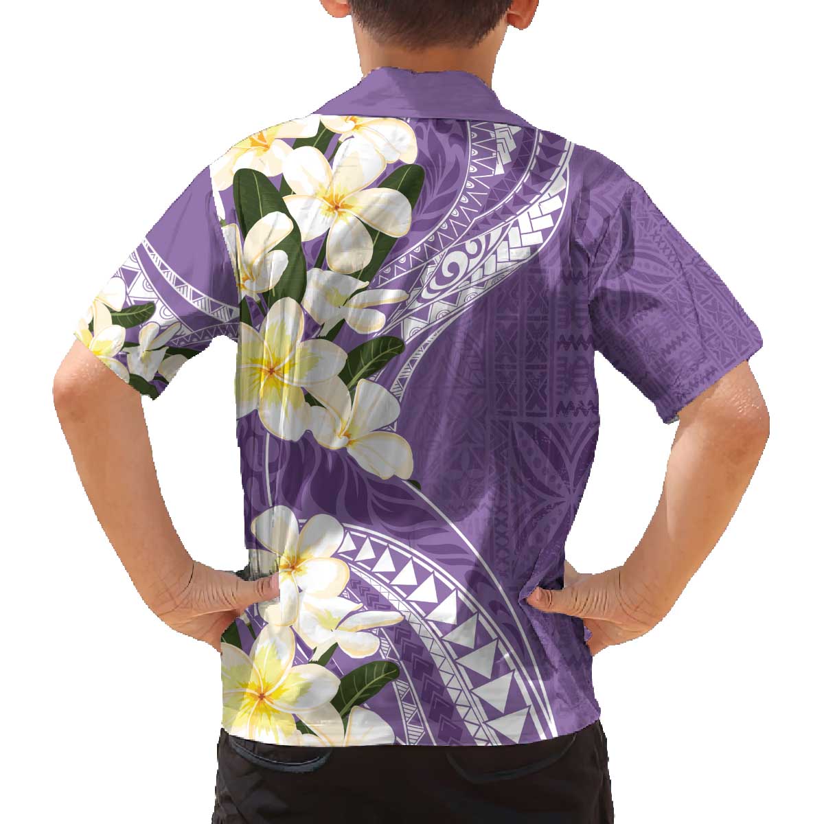 Aloha Hawaii Festive Family Matching Off The Shoulder Long Sleeve Dress and Hawaiian Shirt Frangipani Lace Classic - Lavender LT7 - Polynesian Pride
