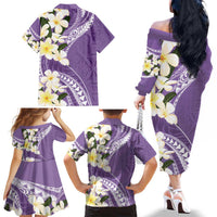 Aloha Hawaii Festive Family Matching Off The Shoulder Long Sleeve Dress and Hawaiian Shirt Frangipani Lace Classic - Lavender LT7 - Polynesian Pride