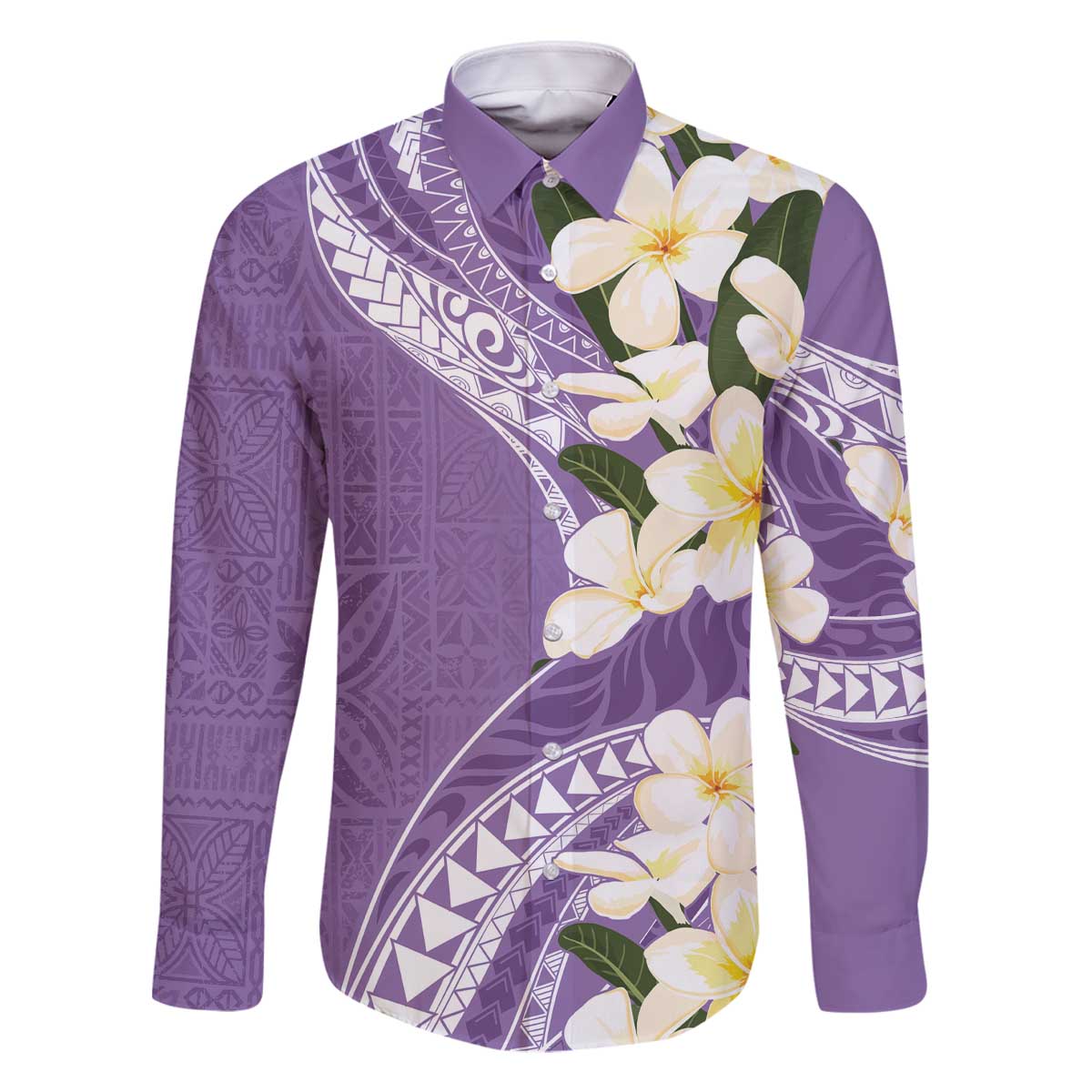 Aloha Hawaii Festive Family Matching Off The Shoulder Long Sleeve Dress and Hawaiian Shirt Frangipani Lace Classic - Lavender LT7 Dad's Shirt - Long Sleeve Lavender - Polynesian Pride