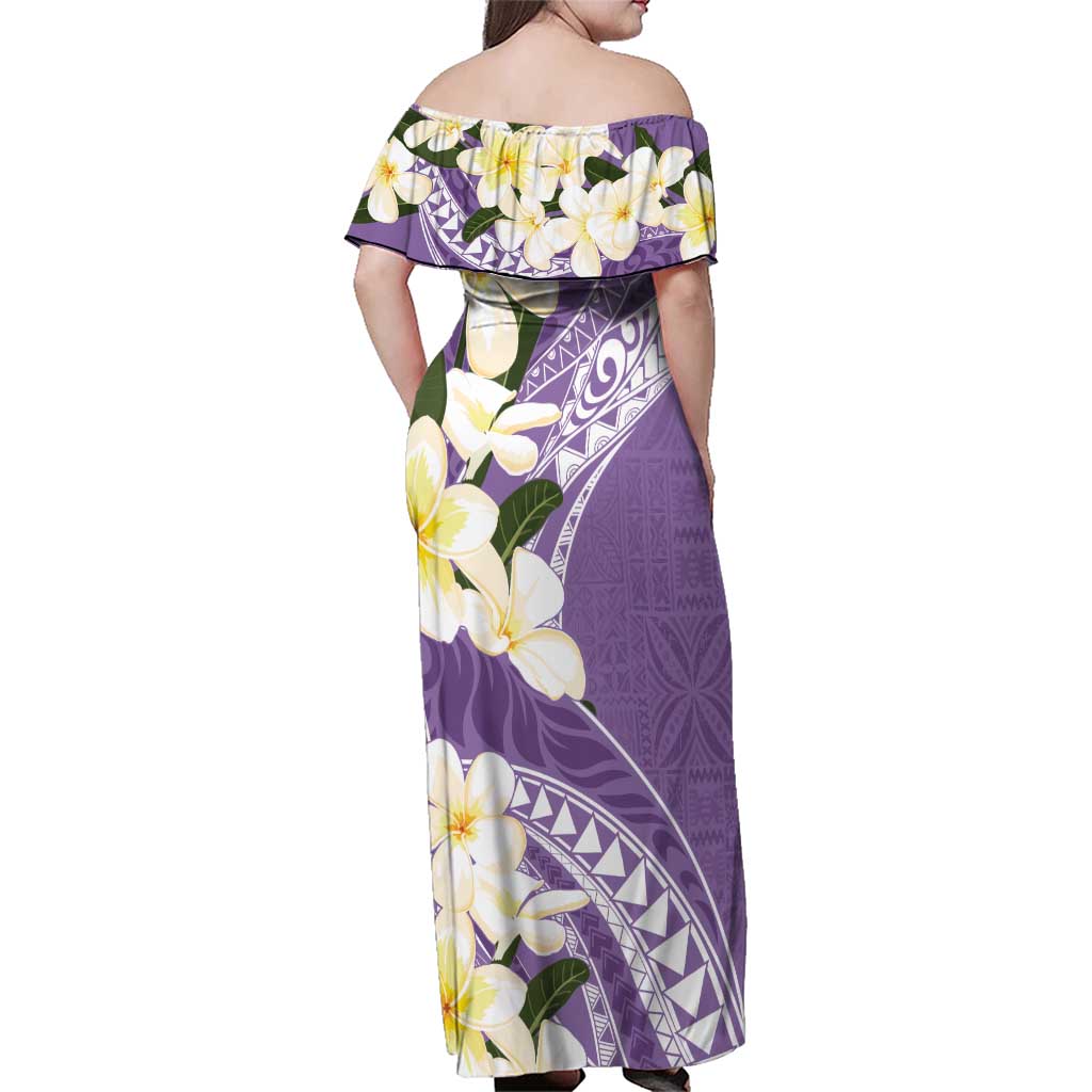 Aloha Hawaii Festive Family Matching Off Shoulder Maxi Dress and Hawaiian Shirt Frangipani Lace Classic - Lavender LT7 - Polynesian Pride