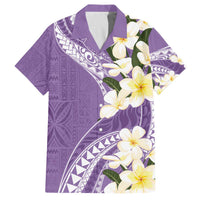 Aloha Hawaii Festive Family Matching Off Shoulder Short Dress and Hawaiian Shirt Frangipani Lace Classic - Lavender LT7 Dad's Shirt - Short Sleeve Lavender - Polynesian Pride