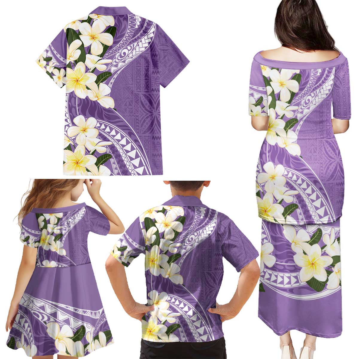 Aloha Hawaii Festive Family Matching Puletasi and Hawaiian Shirt Frangipani Lace Classic - Lavender LT7 - Polynesian Pride