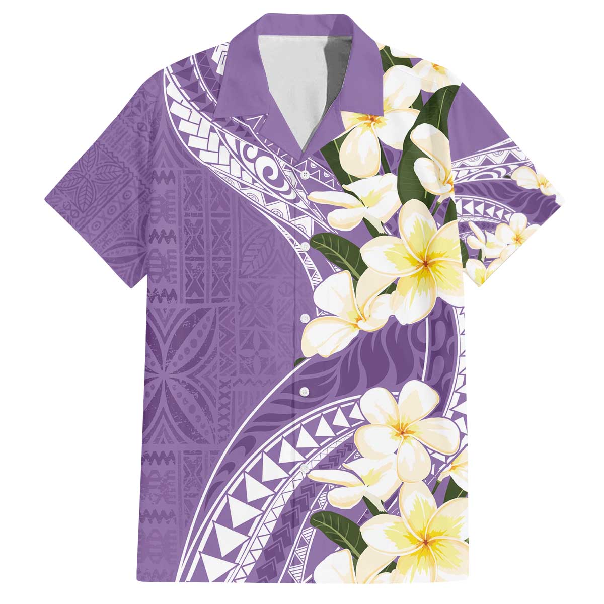 Aloha Hawaii Festive Family Matching Puletasi and Hawaiian Shirt Frangipani Lace Classic - Lavender LT7 Dad's Shirt - Short Sleeve Lavender - Polynesian Pride