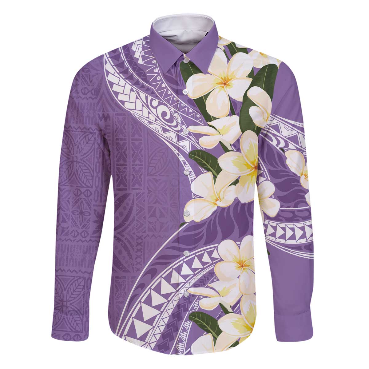Aloha Hawaii Festive Family Matching Puletasi and Hawaiian Shirt Frangipani Lace Classic - Lavender LT7 Dad's Shirt - Long Sleeve Lavender - Polynesian Pride