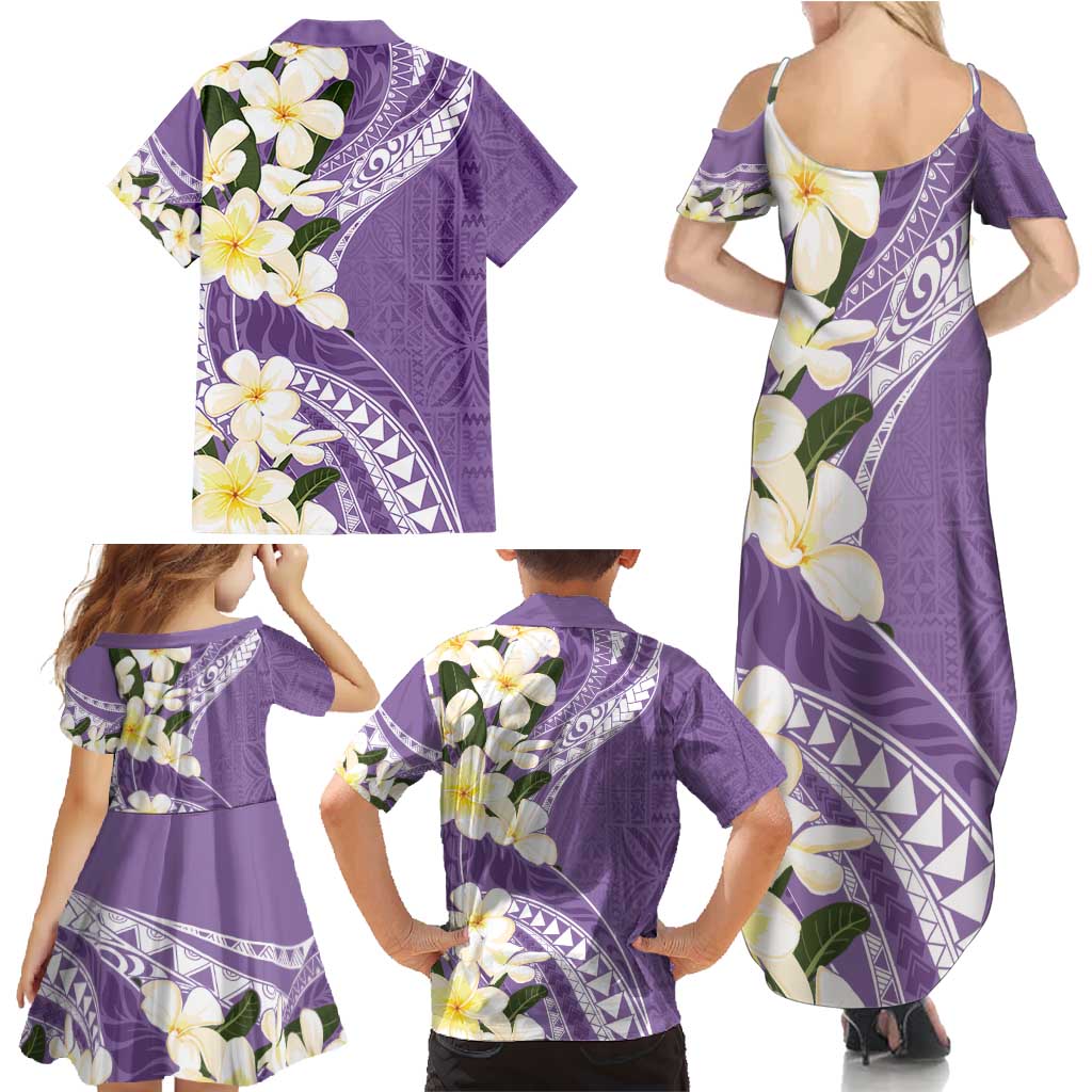 Aloha Hawaii Festive Family Matching Summer Maxi Dress and Hawaiian Shirt Frangipani Lace Classic - Lavender LT7 - Polynesian Pride