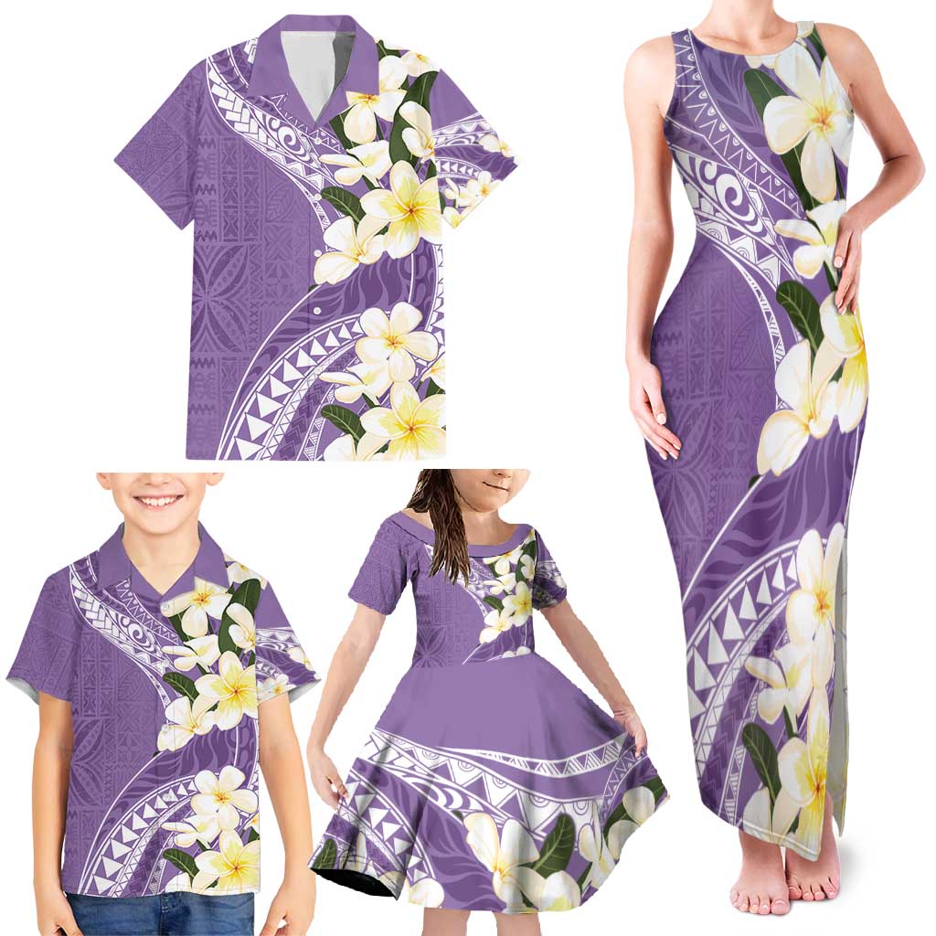 Aloha Hawaii Festive Family Matching Tank Maxi Dress and Hawaiian Shirt Frangipani Lace Classic - Lavender LT7 - Polynesian Pride
