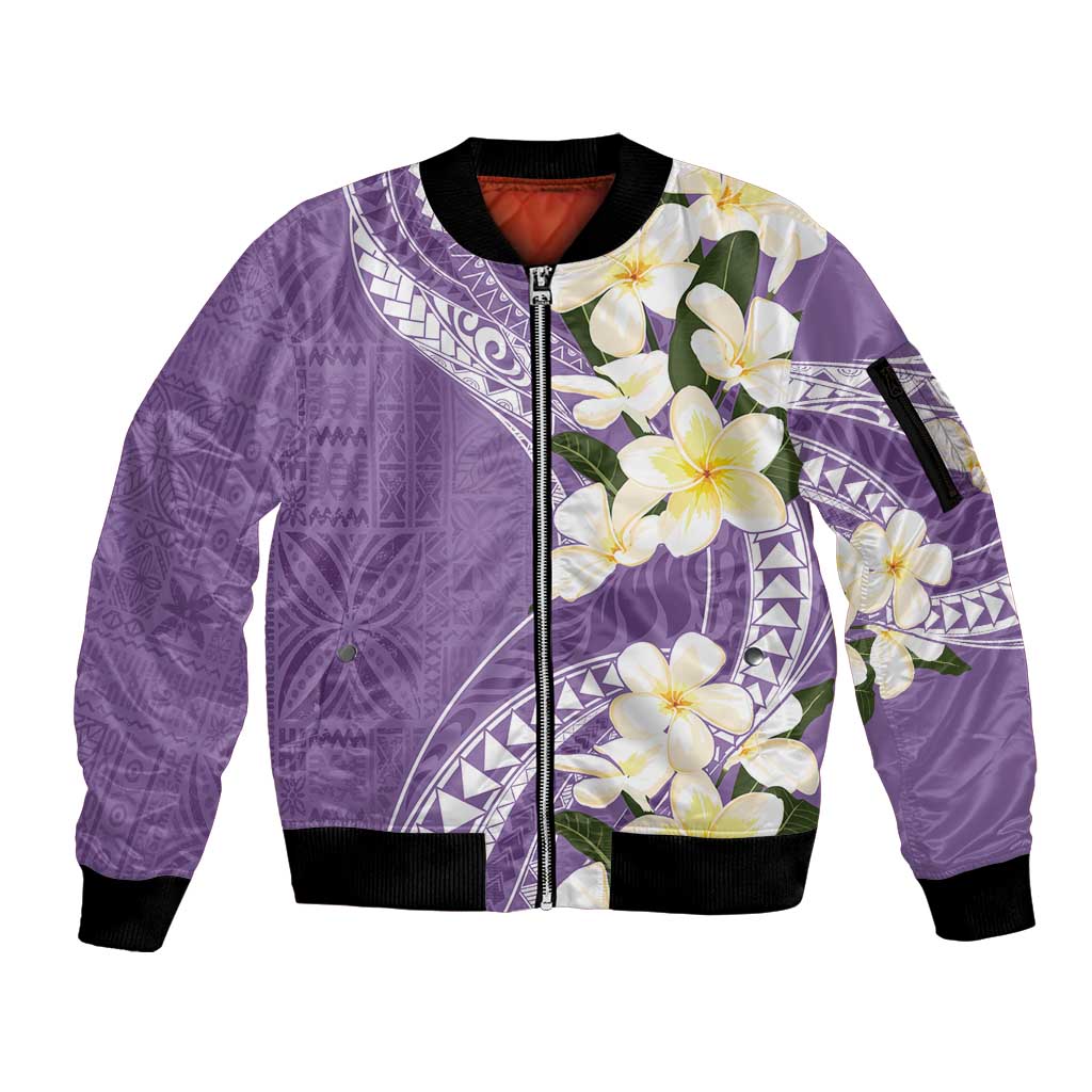 Aloha Hawaii Festive Sleeve Zip Bomber Jacket Frangipani Lace Classic - Lavender LT7 Unisex Lavender - Polynesian Pride
