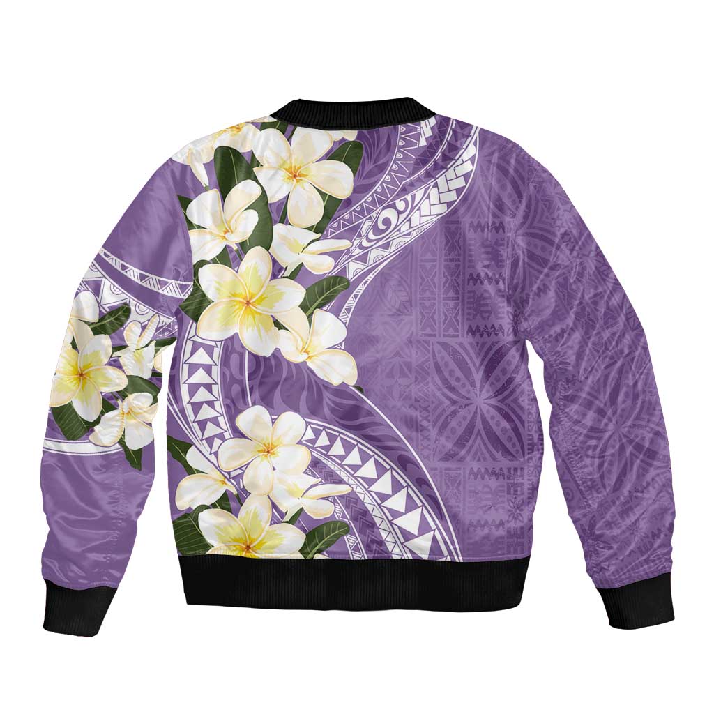 Aloha Hawaii Festive Sleeve Zip Bomber Jacket Frangipani Lace Classic - Lavender LT7 - Polynesian Pride