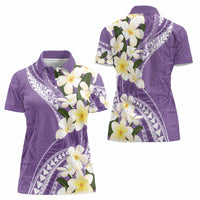 Aloha Hawaii Festive Women Polo Shirt Frangipani Lace Classic - Lavender