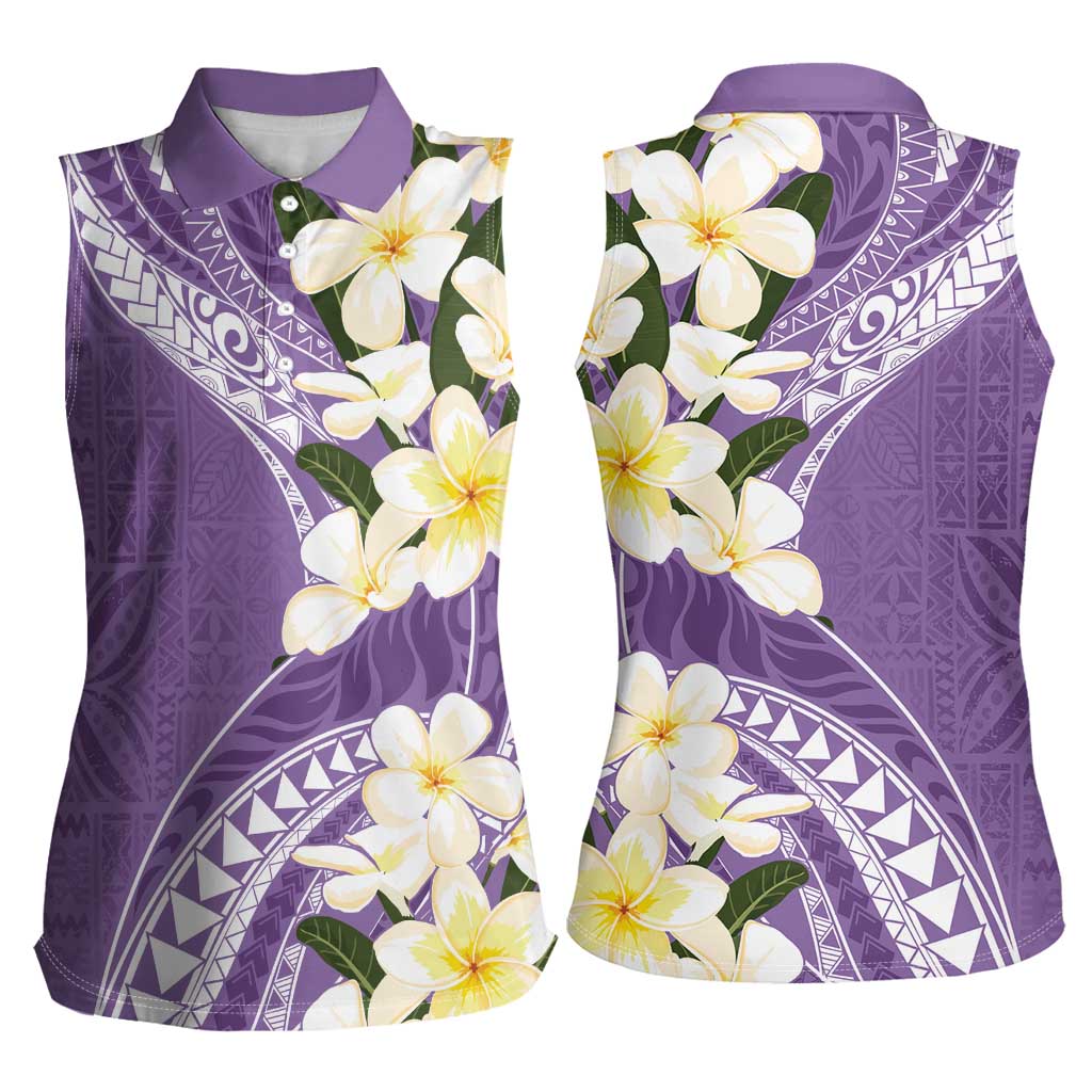 Aloha Hawaii Festive Women Sleeveless Polo Shirt Frangipani Lace Classic - Lavender LT7 - Polynesian Pride