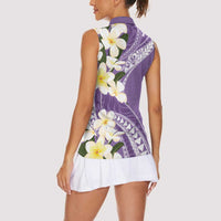 Aloha Hawaii Festive Women Sleeveless Polo Shirt Frangipani Lace Classic - Lavender LT7 - Polynesian Pride
