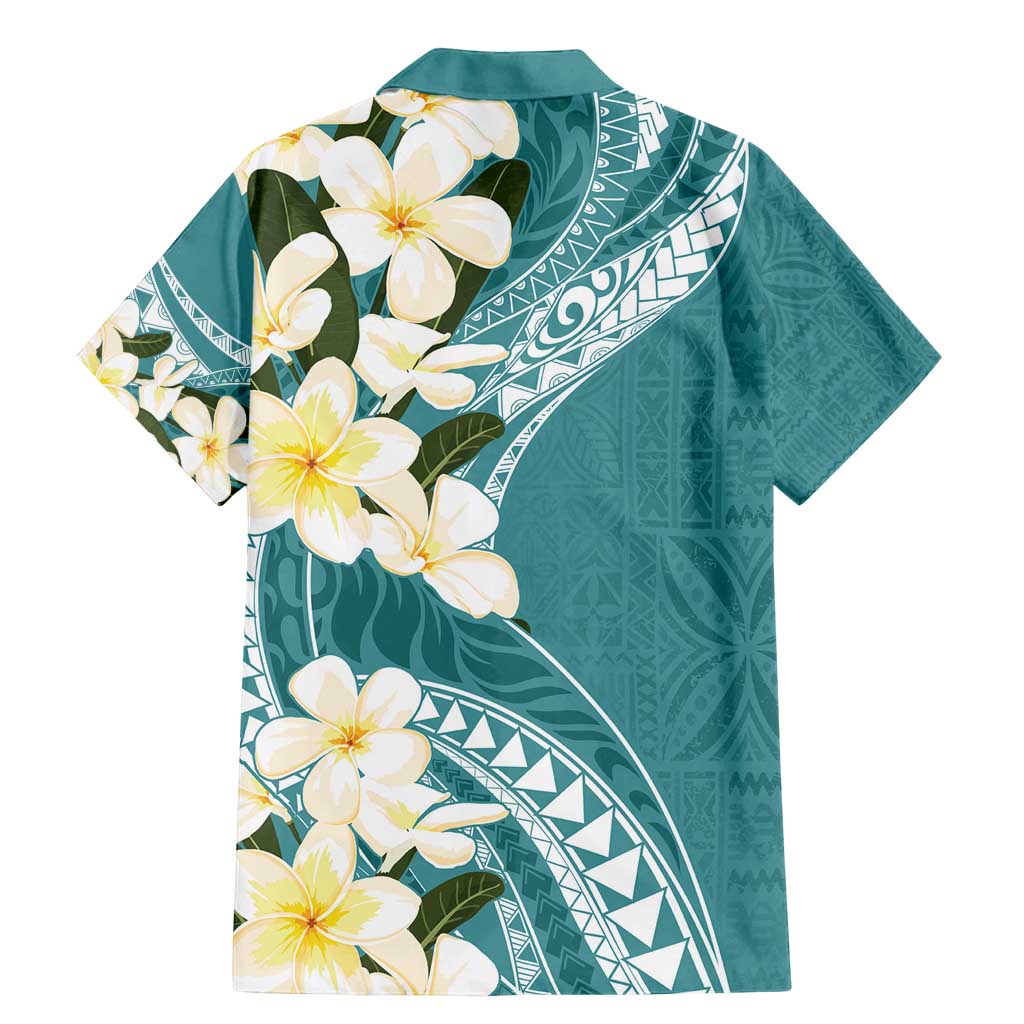 Aloha Hawaii Festive Family Matching Mermaid Dress and Hawaiian Shirt Frangipani Lace Classic - Teal LT7 - Polynesian Pride
