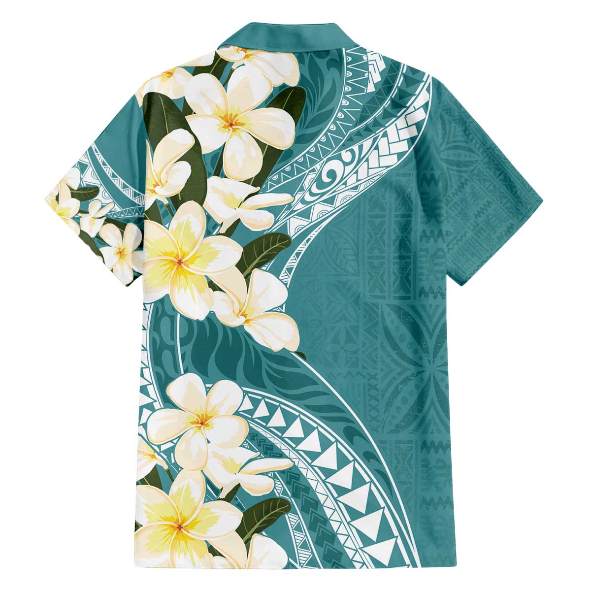 Aloha Hawaii Festive Family Matching Off The Shoulder Long Sleeve Dress and Hawaiian Shirt Frangipani Lace Classic - Teal LT7 - Polynesian Pride