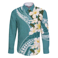 Aloha Hawaii Festive Family Matching Off Shoulder Maxi Dress and Hawaiian Shirt Frangipani Lace Classic - Teal LT7 Dad's Shirt - Long Sleeve Teal - Polynesian Pride