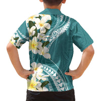 Aloha Hawaii Festive Family Matching Puletasi and Hawaiian Shirt Frangipani Lace Classic - Teal LT7 - Polynesian Pride