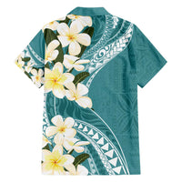 Aloha Hawaii Festive Family Matching Short Sleeve Bodycon Dress and Hawaiian Shirt Frangipani Lace Classic - Teal LT7 - Polynesian Pride