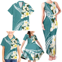 Aloha Hawaii Festive Family Matching Tank Maxi Dress and Hawaiian Shirt Frangipani Lace Classic - Teal LT7 - Polynesian Pride