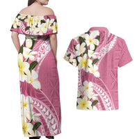 Aloha Hawaii Festive Couples Matching Off Shoulder Maxi Dress and Hawaiian Shirt Frangipani Lace Classic - Rosy LT7 - Polynesian Pride