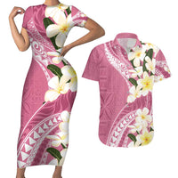 Aloha Hawaii Festive Couples Matching Short Sleeve Bodycon Dress and Hawaiian Shirt Frangipani Lace Classic - Rosy LT7 Pink - Polynesian Pride