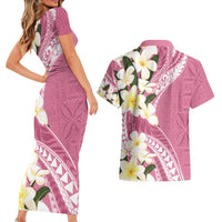 Aloha Hawaii Festive Couples Matching Short Sleeve Bodycon Dress and Hawaiian Shirt Frangipani Lace Classic - Rosy LT7 - Polynesian Pride