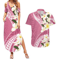 Aloha Hawaii Festive Couples Matching Summer Maxi Dress and Hawaiian Shirt Frangipani Lace Classic - Rosy LT7 Pink - Polynesian Pride