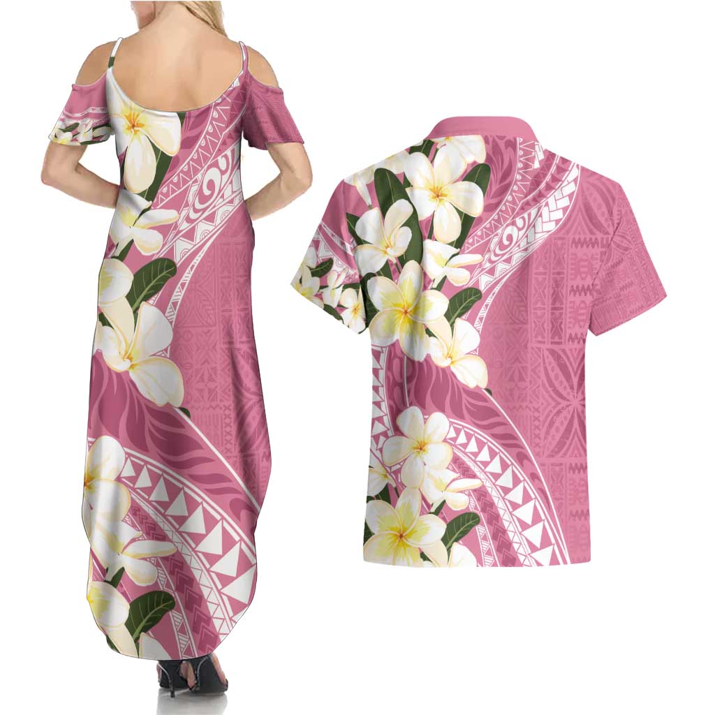 Aloha Hawaii Festive Couples Matching Summer Maxi Dress and Hawaiian Shirt Frangipani Lace Classic - Rosy LT7 - Polynesian Pride