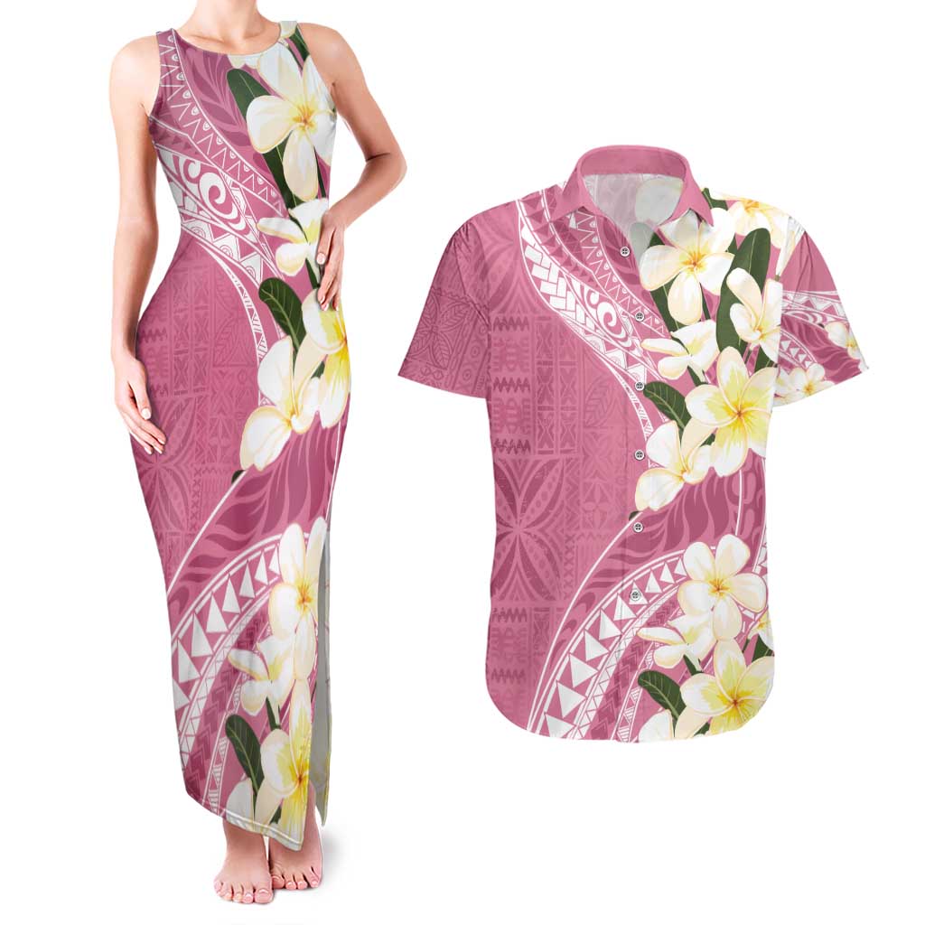 Aloha Hawaii Festive Couples Matching Tank Maxi Dress and Hawaiian Shirt Frangipani Lace Classic - Rosy LT7 Pink - Polynesian Pride