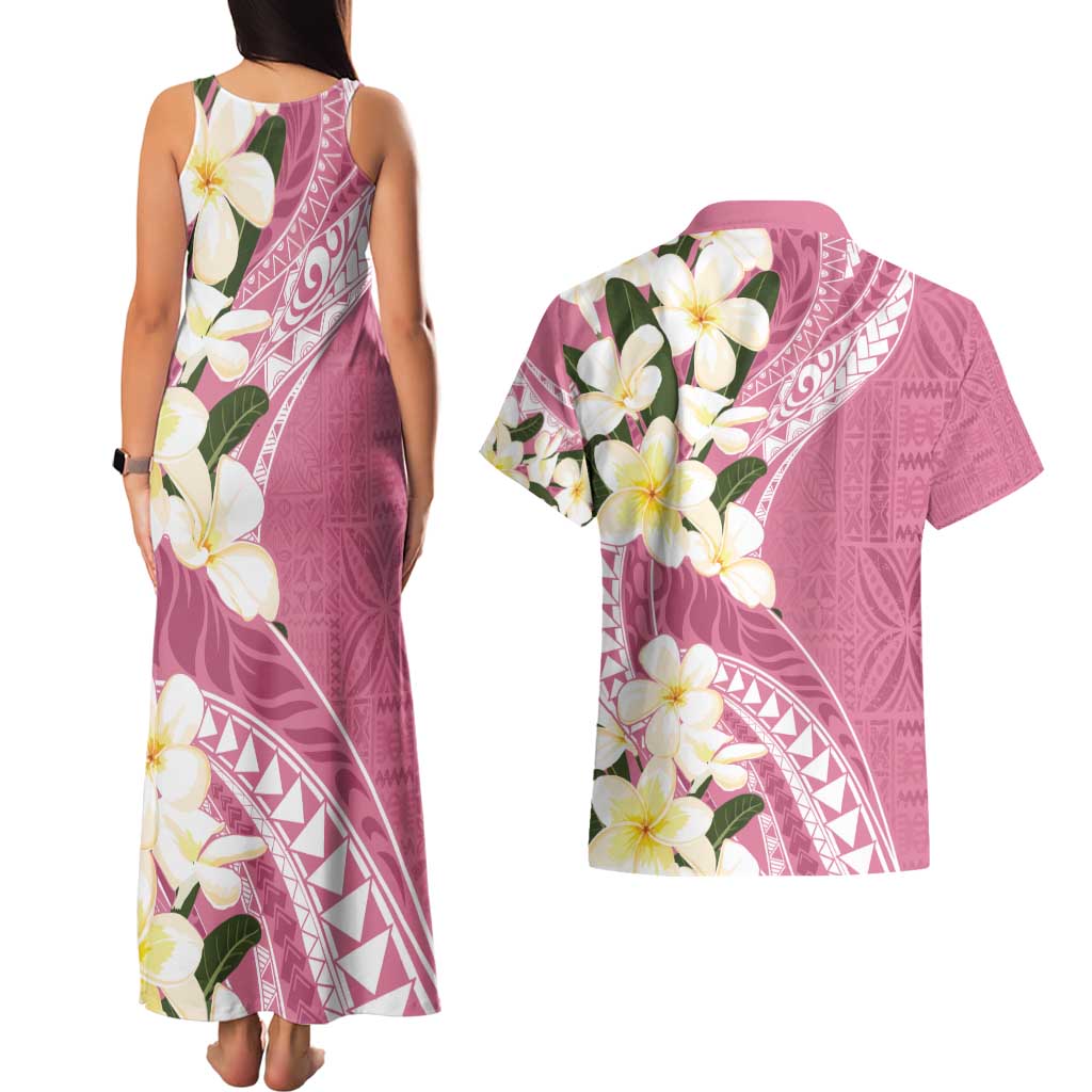 Aloha Hawaii Festive Couples Matching Tank Maxi Dress and Hawaiian Shirt Frangipani Lace Classic - Rosy LT7 - Polynesian Pride