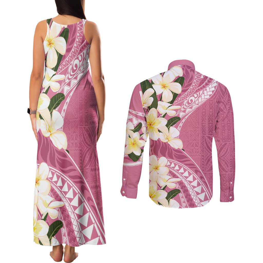 Aloha Hawaii Festive Couples Matching Tank Maxi Dress and Long Sleeve Button Shirt Frangipani Lace Classic - Rosy LT7 - Polynesian Pride
