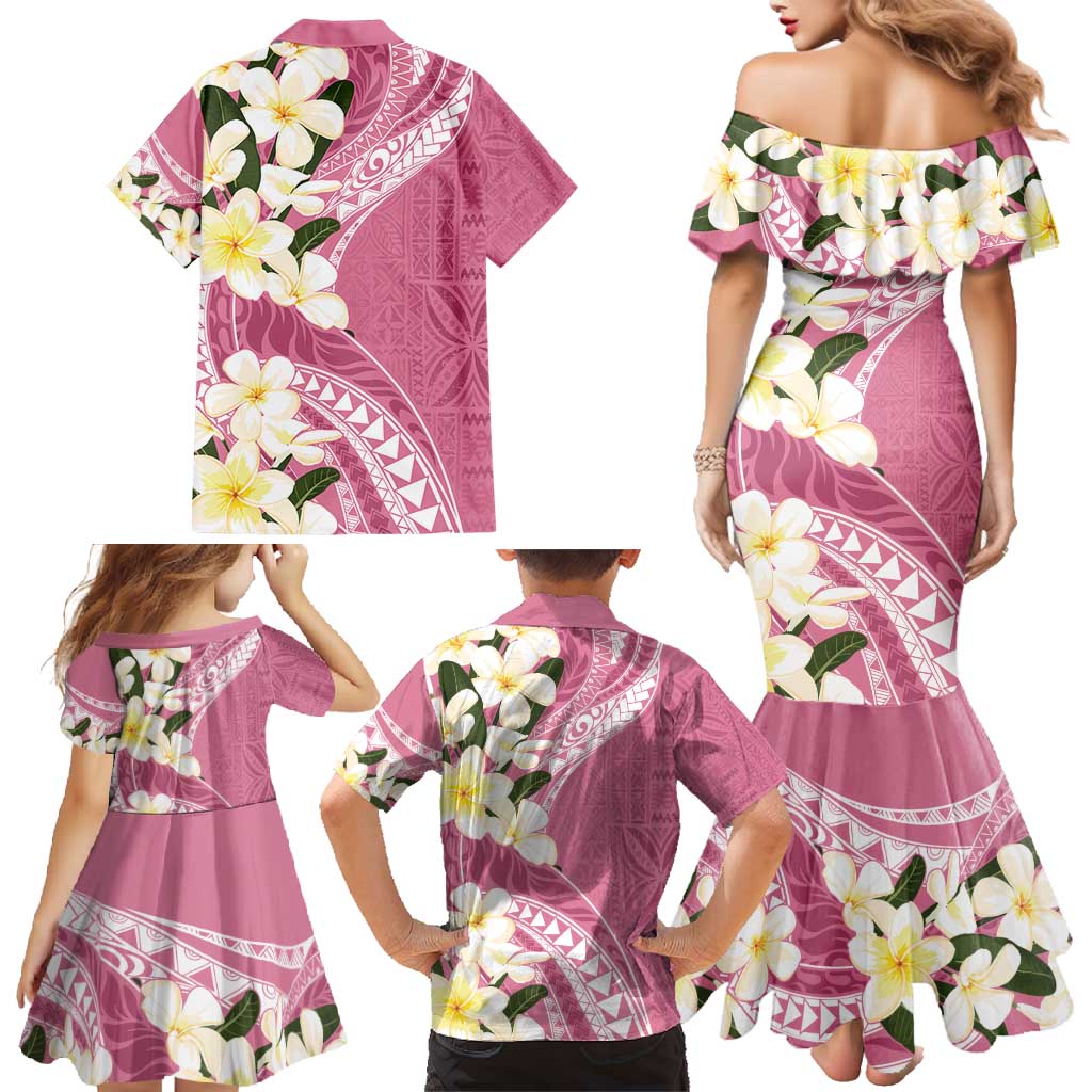 Aloha Hawaii Festive Family Matching Mermaid Dress and Hawaiian Shirt Frangipani Lace Classic - Rosy LT7 - Polynesian Pride