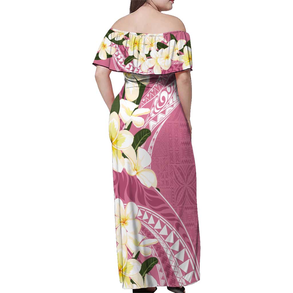 Aloha Hawaii Festive Family Matching Off Shoulder Maxi Dress and Hawaiian Shirt Frangipani Lace Classic - Rosy LT7 - Polynesian Pride