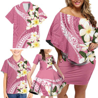 Aloha Hawaii Festive Family Matching Off Shoulder Short Dress and Hawaiian Shirt Frangipani Lace Classic - Rosy LT7 - Polynesian Pride