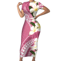 Aloha Hawaii Festive Family Matching Short Sleeve Bodycon Dress and Hawaiian Shirt Frangipani Lace Classic - Rosy LT7 Mom's Dress Pink - Polynesian Pride