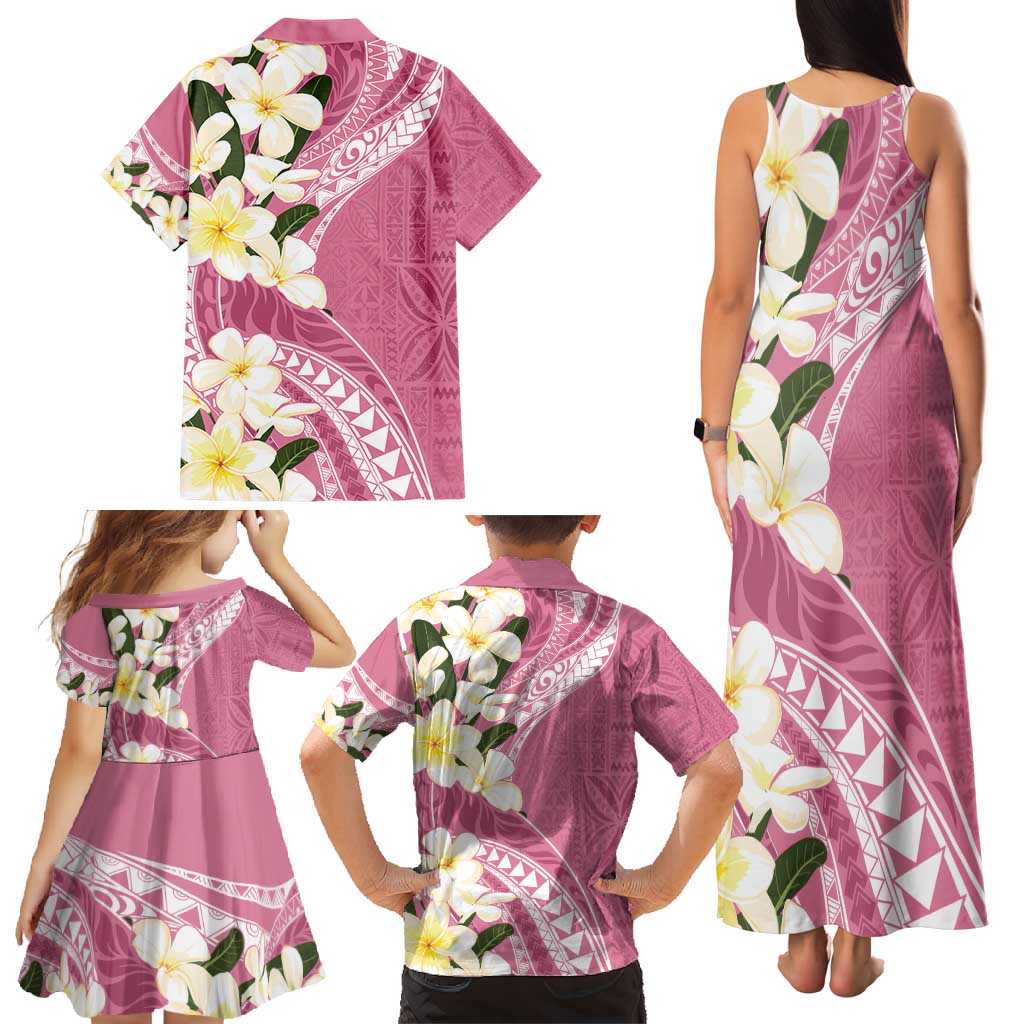 Aloha Hawaii Festive Family Matching Tank Maxi Dress and Hawaiian Shirt Frangipani Lace Classic - Rosy LT7 - Polynesian Pride