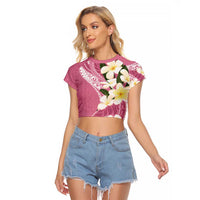 Aloha Hawaii Festive Raglan Cropped T Shirt Frangipani Lace Classic - Rosy LT7 Female Pink - Polynesian Pride