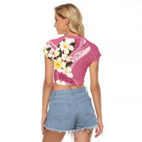 Aloha Hawaii Festive Raglan Cropped T Shirt Frangipani Lace Classic - Rosy LT7 - Polynesian Pride