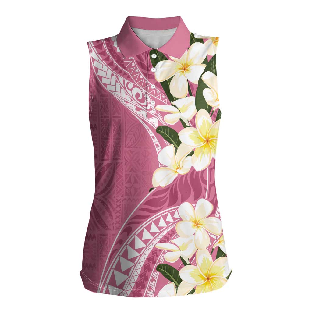 Aloha Hawaii Festive Women Sleeveless Polo Shirt Frangipani Lace Classic - Rosy LT7 Female Pink - Polynesian Pride